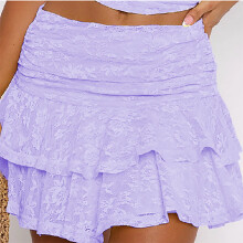 Faretumiya Damen Minirock mit Blumenmuster und Spitze, Y2K-Stil, transparenter Rüschensaum, figurbetonter Kurzrock, Fairycore-Stil, mehrlagiger