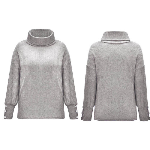 Damen-Rollkragenpullover, Strickpullover, Langarm, elegant, lässig, Grau, Größe S 2