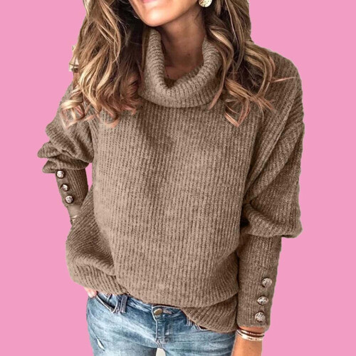 Damen-Rollkragenpullover, Strickpullover, Langarm, elegant, lässig, Kaffee, Größe L 1