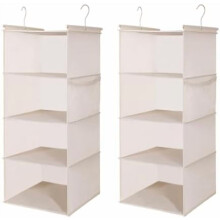 4-stufiges Hängeregal für den Kleiderschrank, Hängeregal mit 2 stabilen Haken zur Aufbewahrung, 2er-Pack, faltbar (Beige)