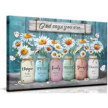 Tablou pe pânză florală înrămată cu verset biblic și margarete, poster cu citat inspirațional, decor rustic pentru sufragerie/birou, 12x16in