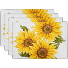 Sonnenblumen-Tischsets, 4er-Set, Aquarell-Design, waschbar und rutschfest, hitzebeständig, 30 x 45 cm, Leinenstoff, sommerliche Tischsets mit