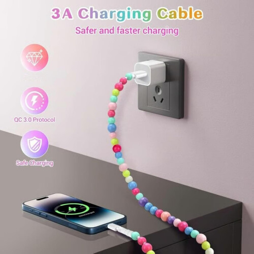 Cable de carga con perlas, 1 m, 4 en 1, carga rápida 1