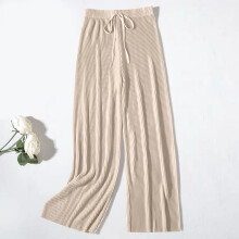Damesbroek met hoge taille, trekkoord en wijde pijpen, zonder elastiek, van doorschijnende, lichte chiffon, soepelvallend, casual, losvallend model
