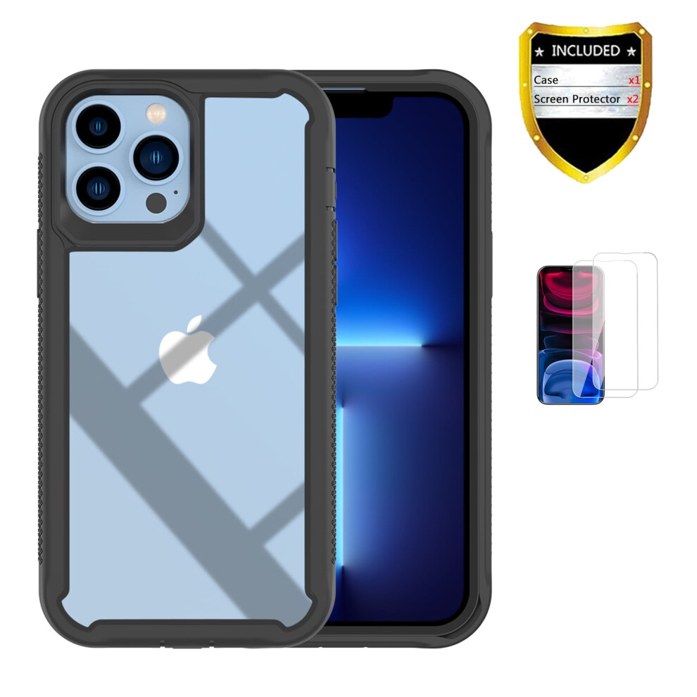 Xihaiying Iphone 13 Pro Case + Screen Protector Â Slim Pc Clear Back, Non-Yellowing, Anti-Scratch, 2-In-1 (Black) Black 9104899815545