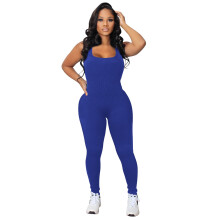 Dame Ærmeløs Rygløs Bandage O-hals Langærmet Jumpsuit Romperer Bodysuit Catsuit Sportsjumpsuit Blå S