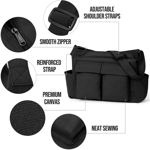 Τσάντα ώμου Hobo από καμβά, τσάντα ώμου crossbody με πολλαπλές τσέπες, μεγάλη τσάντα tote, 2