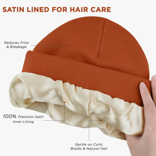 2 τεμάχια καπέλα Beanie για γυναίκες και άνδρες χειμώνα, σκούφοι με σατέν επένδυση, 2