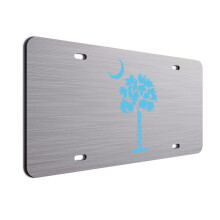 Lichtblauwe palmboom halve maan geborsteld aluminium ACM kentekenplaat South Carolina Beach logo auto kentekenplaat