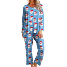 Feestelijke pyjama met lange mouwen en print voor dames, kerstprint, ronde hals, zachte pyjama, nachtkleding, loungewear, huiskleding, maten S-2XL