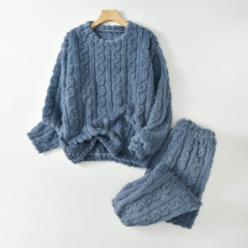 Σετ χνουδωτές φλις πιτζάμες για γυναίκες, σετ μαλακών, ζεστών και χαλαρών 1