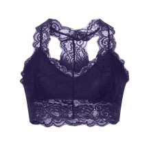 lulshou Damesbeha's Sexy Kanten Beha Ondergoed Plus Size Vest Crop Beha met Beugel Kanten Lingerie Sexy V-hals Ondergoed (Donkerblauw, L)