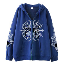 Damen-Hoodie mit Spinnenmuster, langärmelig, mit Reißverschluss