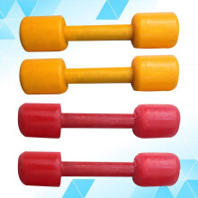 FRCOLOR2Pairs Handgriff-Hanteln, tragbare Holzhanteln für Kinder-Fitnessstudio & Zuhause (Rot+Gelb), umweltfreundlich, kompatibel mit Standardgriffen