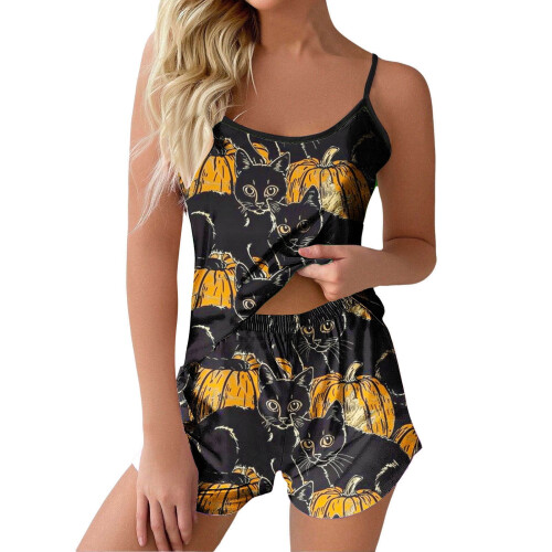 Dame Halloween græskarprint pyjamassæt 2 dele 1