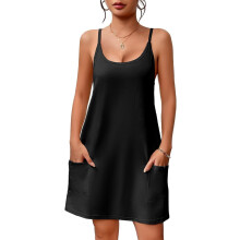 Camicie da notte senza maniche da donna in cotone, pigiama con spalline sottili regolabili e tasche, taglie S-3XL