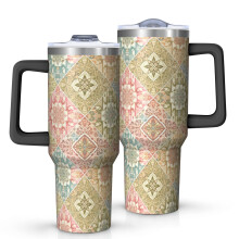 Vaso térmico Pioneer Flower de 1,2 litros con estampado floral, asa, tapa y pajitas a prueba de fugas sin BPA, doble pared al vacío, mantiene las