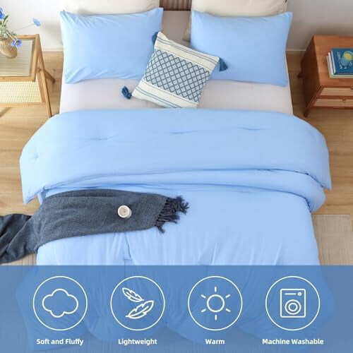 Σετ παπλωμάτων Queen Size, Ανοιχτό Μπλε, 3 τεμάχια σετ παπλωμάτων κλινοσκεπασμάτων (1 2