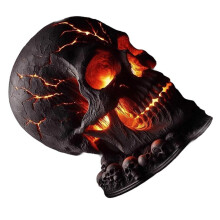 Totenkopf-Flammen-Tischlampe, Halloween-Deko-Totenkopf-Lampe, Dekoratives LED-Nachtlicht, Kunstharz-Handwerk, Wiederaufladbar über USB