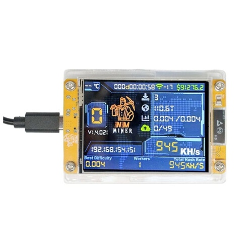 NMiner NerdMiner+Case 950KH/S Harshrate Bitcoin Solo Lottery Miner com Tela de 2,8 Polegadas Crypto Miner Atualizado NerdMiner