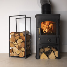CHARLES BENTLEY Log Holder, Snug, Dogwood Log Holder, Iron, Solid Base, Tall Frame, Black Matte, Contemporary Design, Log Storage, Fireplace, 10KG Log