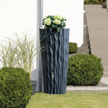 CHARLES BENTLEY 160L, Garden, Plastic Water Butt, With Chrome Tap With Connector Kit, Anthracite, Rain Saver, Rainwater Tank, Wave Pattern Design, 160