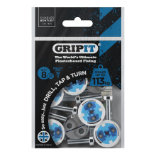 Gripit 25mm Plasterboard Fixing - 8 Pack (Blue) Stud Wall Anchor Max Load 113kg Support Heavy Loads