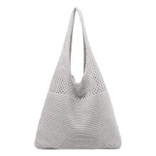 Ediodpoh Dames Lente/Zomer Draagbare Retro Holle Gebreide Handtas met Eén Schouderband Grijs