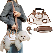 Dog Full Body Lift Harness for Small Dogs, Hands-Free Yorkie Carrier, Adjustable Breathable Vest with Treat Bag – Beige, compatible with small