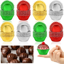 400 Stück Mini-Muffinförmchen aus Folie (Gold/Rot/Grün/Silber) – Metallische Muffinförmchen für Weihnachtsfeiern, Kuchen- und