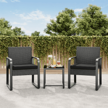 3-teiliges Gartenmöbelset, bestehend aus einem Korbstuhl mit Glastisch, für Pool und Balkon, inklusive schwarzem Kissen