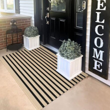Gestreifte 90 x 150 cm große Fußmatte aus Baumwolle – Waschbarer Teppich für drinnen und draußen, geeignet für Haustür, Veranda, Küche,