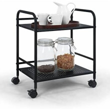 2-stöckiger Rollwagen aus Metall – Mobiles Ablageregal mit Rollen – Platzsparender Organizer für Zuhause, Büro, Schlafzimmer, Küche (SCHWARZ)