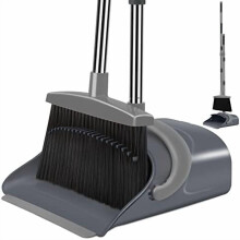 Set scopa e paletta con manico lungo, grigio scuro e grigio chiaro, per pulizie interne/esterne