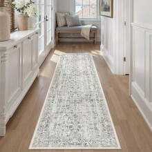 Black Runner Rug Vintage Floral Design 2x7 Feet