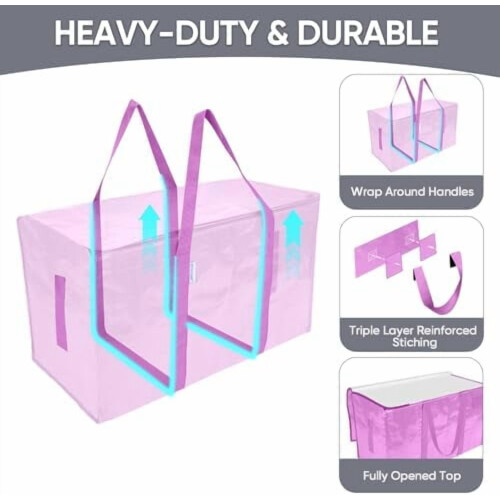 Extra Large Heavy-Duty Moving Bags 4-Pack Pink 2