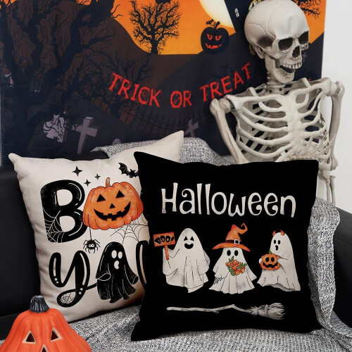 Μαξιλαροθήκες Halloween Σετ 4 τεμαχίων 20x20 ιντσών, Μαύρο-Άσπρο 1