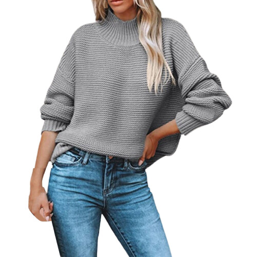 Damenpullover Herbst Winter Einfarbig Rundhalsausschnitt Lässiger Pullover Wollstrick