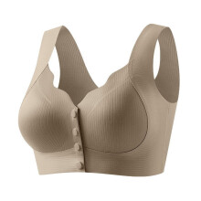 Damesbeha's met opening aan de voorkant en vier knoopjes, effen kleur, zacht en comfortabel, zonder beugels, met plooien voor dagelijks gebruik,