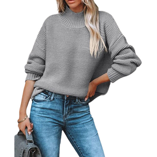Damenpullover Herbst Winter Einfarbig Rundhalsausschnitt Lässiger Pullover Wollstrick 1