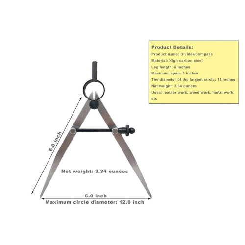 6 Inch Adjustable Lockable Steel Divider Wing Leather Compass 2
