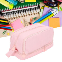 Trousse à crayons en toile grande capacité, à double ouverture, rose, portable et résistante