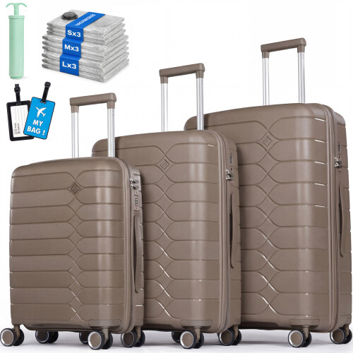 3 Piece Luggage Sets PP Lightweight:20+24+28