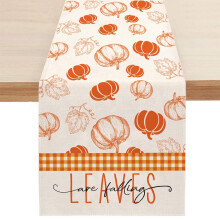 Tischläufer mit Kürbis- und Ahornblattmuster, Herbstdeko in Orange-Büffelkaro – 13 x 72 Zoll