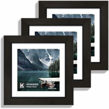 Ramă foto 5x5 cu sticlă naturală - Ramă foto 4x4 cu suport sau 5x5 fără suport, ramă foto pentru perete sau masă (negru, pachet de 3)