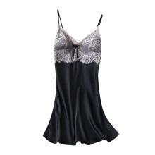 Chique pyjamaset voor dames met kanten afwerking - Zomerse nachtkleding van ijzijde met ingebouwde cups, spaghettibandjes, zacht en ademend, voor