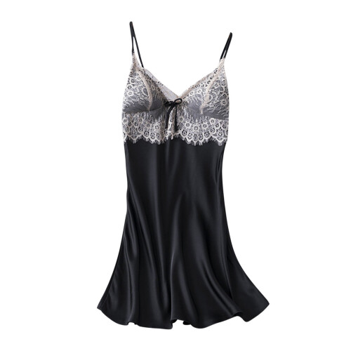 Γυναικείο σετ πιτζάμας με δαντέλα - Summer Ice Silk Sleepwear με ενσωματωμένα Cups, τιράντες