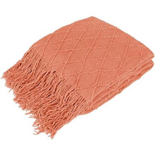 Coral Orange Knit Throw Blanket 60x80, Soft Farmhouse Sofa Blanket for Couch, Twin Bed, Chair & Outdoor – Lightweight Boho Decor