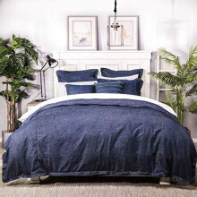 100 % bomullstvättad örngott, mjuk denim, standard örngott, 60 x 61 cm (1 st, mörkblå)