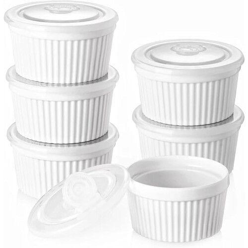 Ράμεκιν 8oz με καπάκια, κατάλληλα για φούρνο, πορσελάνινα ποτήρια κρέμας για